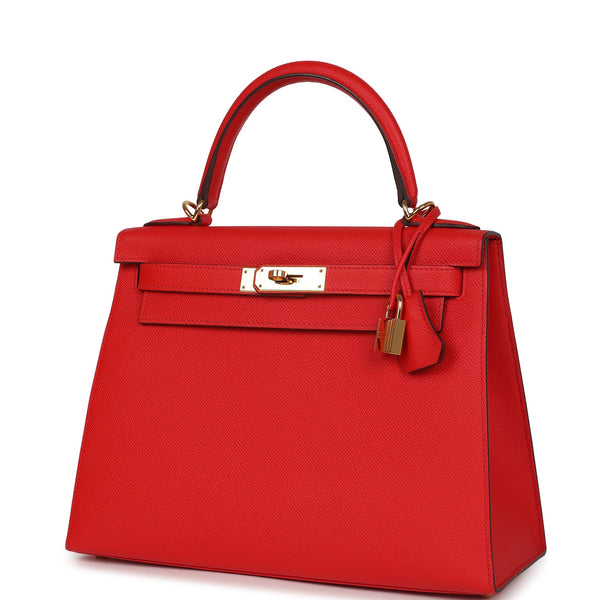 Pre-owned Hermes Kelly Sellier 28 Rouge De Coeur Epsom Gold Hardware