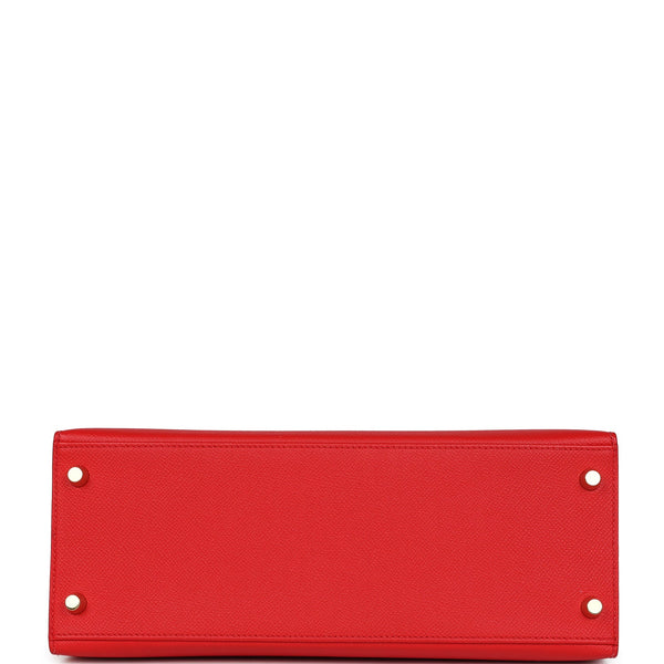 Pre-owned Hermes Kelly Sellier 28 Rouge De Coeur Epsom Gold Hardware