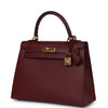 Pre-owned Hermes Kelly Sellier 25 Rouge H Epsom Gold Hardware