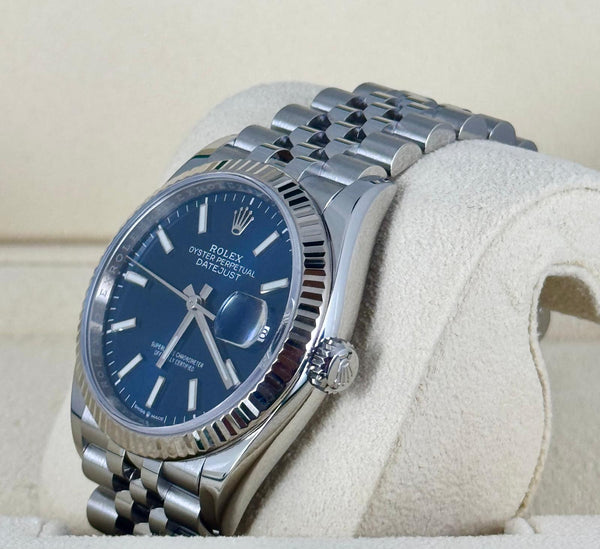 Rolex Datejust 36 White Gold Bezel Jubille Blue Stick Dial Full Set