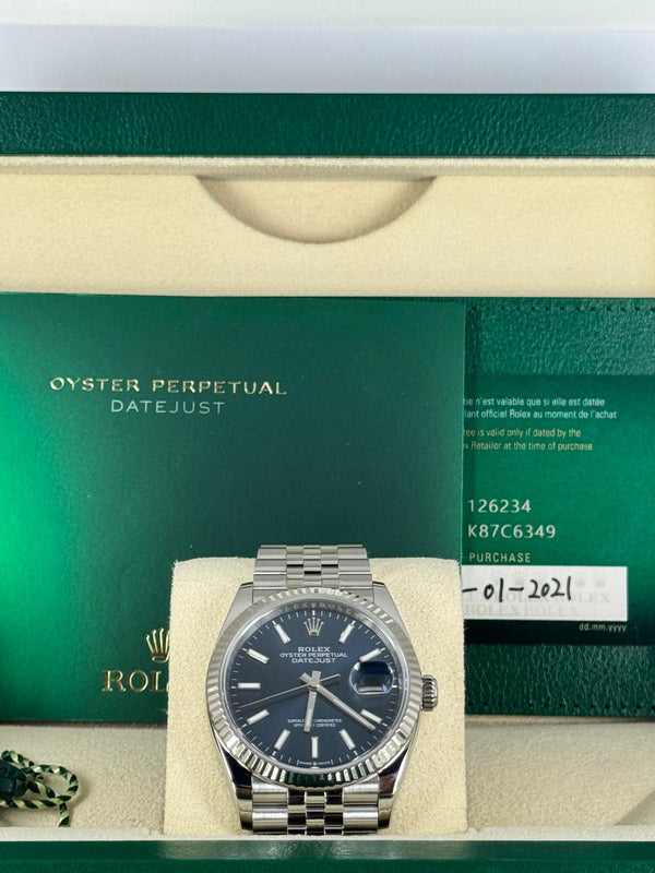 Rolex Datejust 36 White Gold Bezel Jubille Blue Stick Dial Full Set