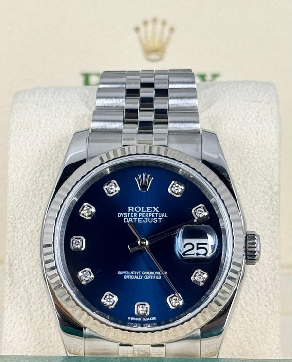 Rolex Datejust 36 Blue Diamonds Dial on Jubille Bracelet Box And Papers 2017 LC 100
