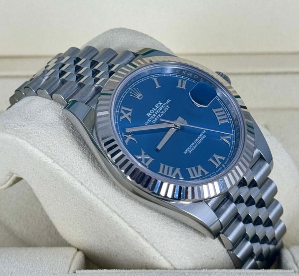 Rolex Datejust 41 Azzuro Blue 2021 Box and Papers Jubille Bracelet