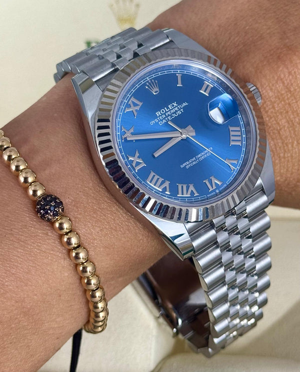 Rolex Datejust 41 Azzuro Blue 2021 Box and Papers Jubille Bracelet