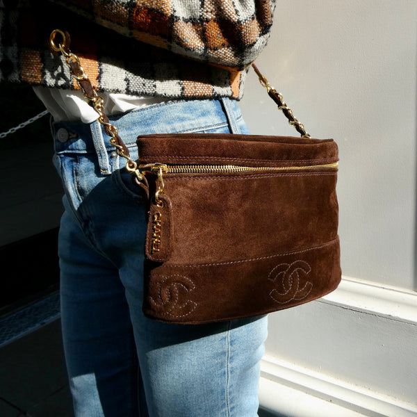 CHANEL 1996-1997 Brown Suede Triple CC Shoulder Bag