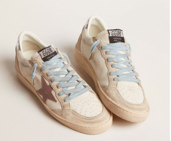 Ball Star Donna LTD in white nappa and pearl suede with mauve leather star