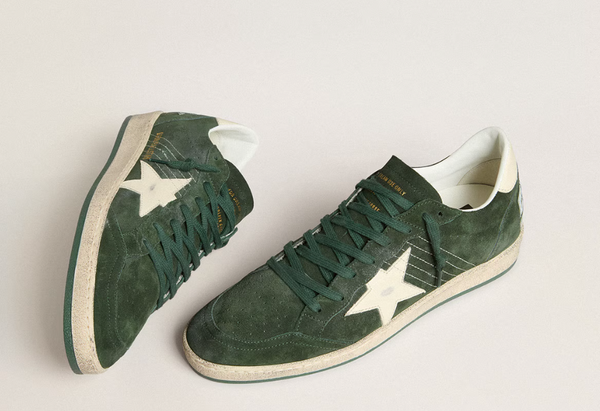 Men's Ball Star in green suede with white leather star and heel tab "LAST PIECES"