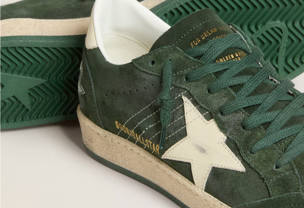 Men's Ball Star in green suede with white leather star and heel tab "LAST PIECES"