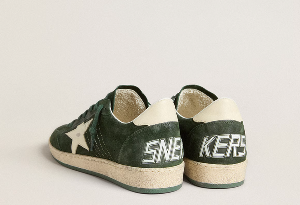 Men's Ball Star in green suede with white leather star and heel tab "LAST PIECES"