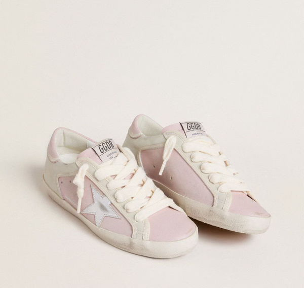 Super-Star LTD in pelle rosa con stella in pelle laminata argento e talloncino in pelle rosa