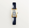 Cartier Tank Américaine Mini Watch – 750 Yellow Gold, Quartz, Marine Blue Alligator Strap, Silver Sunray Dial