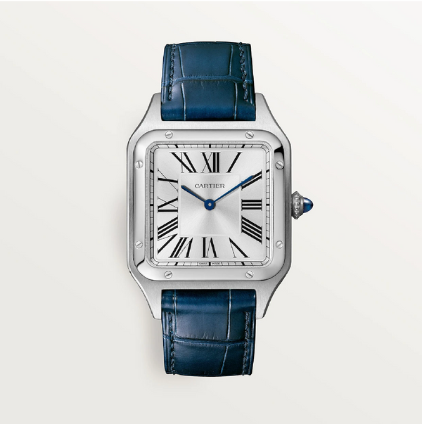 Santos-Dumont Watch Large Steel Blue Alligator