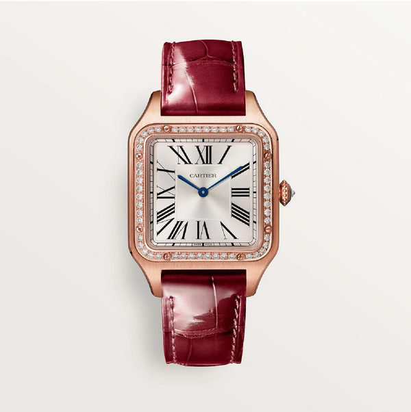 Santos-Dumont Large Rose Gold Diamond Bezel Quartz Watch