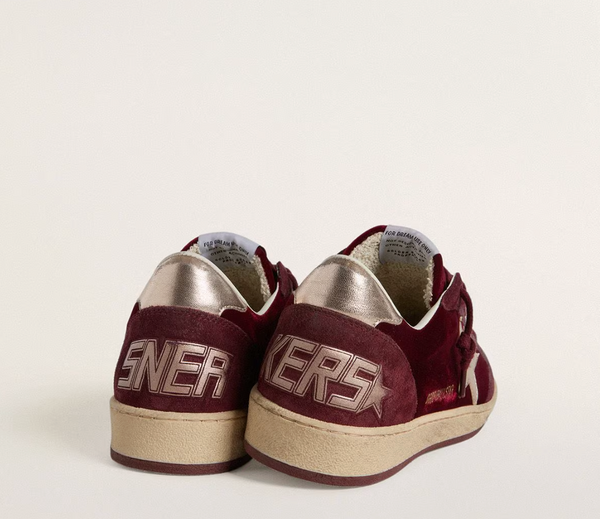Ball Star Donna in velluto bordeaux con stella e talloncino in pelle laminata oro