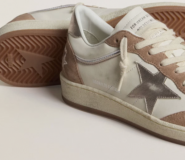 Ball Star LTD in nappa bianca e suede rosa antico con stella e talloncino in pelle laminata argento