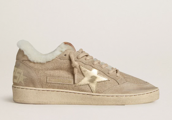 Ball Star Donna in lana con stella in pelle oro e fodera in shearling bianco
