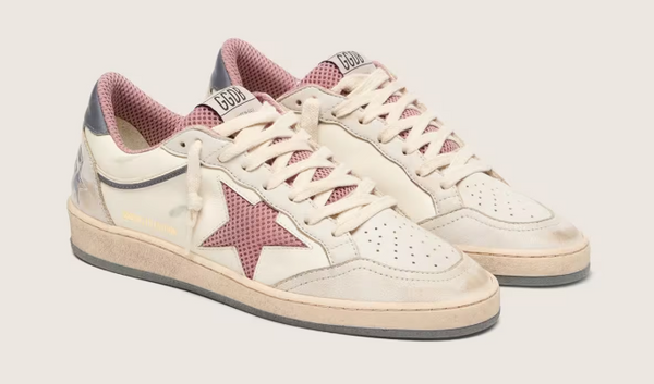 Ball Star LTD in pelle beige con stella in rete rosa e talloncino in pelle blu