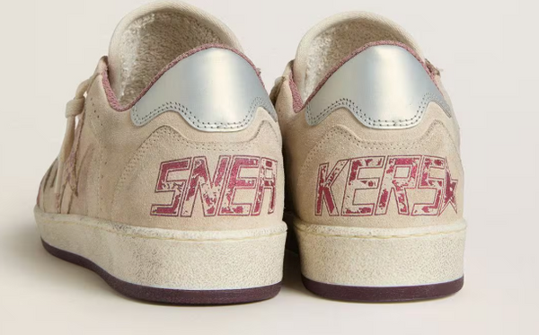 Ball Star LTD in suede rosa e beige con talloncino in pelle grigio perla