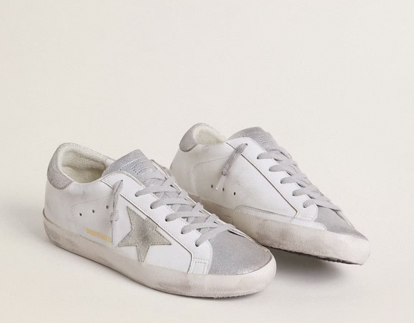 Women’s Super-Star with gray suede star and silver glitter inserts