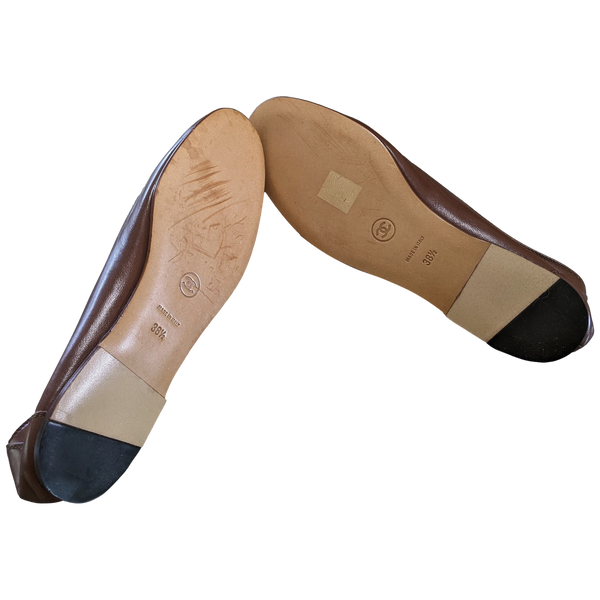 Chanel 1990s Marron Kid Ballet Flat Pumps Ballerines en Chevreaux Xtra Soft Sz 38.5, New!