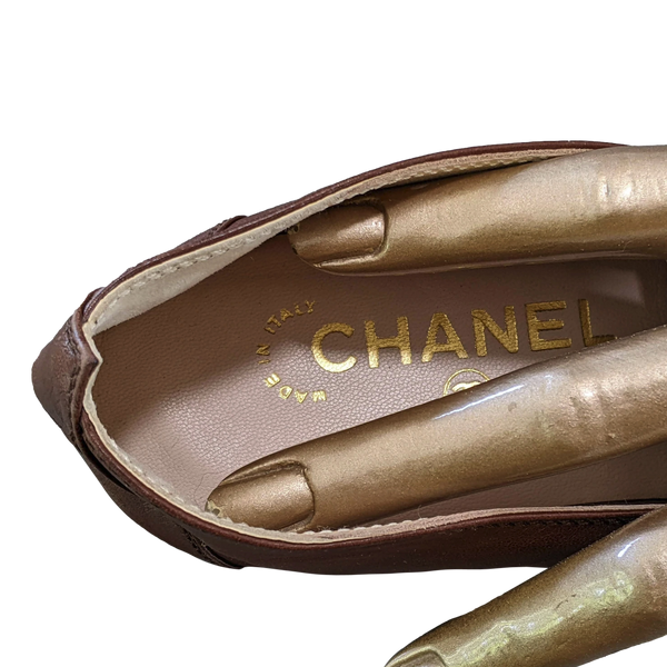 Chanel 1990s Marron Kid Ballet Flat Pumps Ballerines en Chevreaux Xtra Soft Sz 38.5, New!