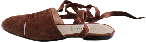 Chanel 1990s Noisette Suede Spartiates Flat Pumps en Daim Xtra Soft Sz 38