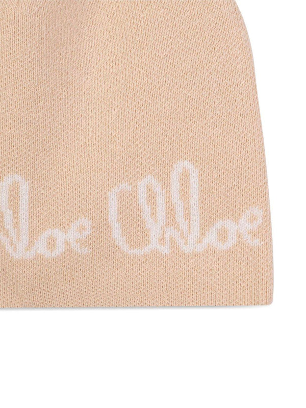 Berretto per bambina Chloé Kids beige con logo ricamato
