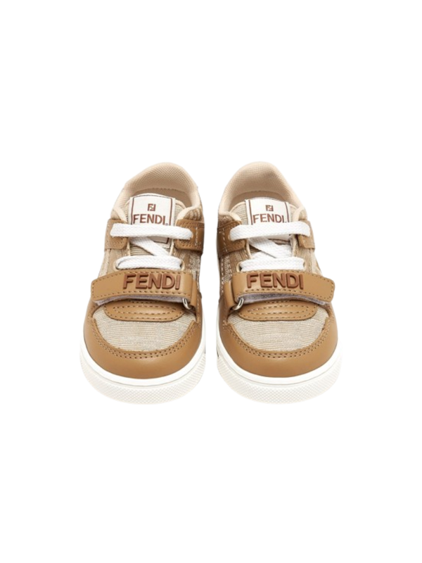 Sneakers per bambino Fendi Kids marrone con inserti in tessuto jacquard FF