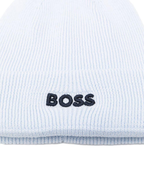 Berretto per neonato Boss Kids azzurro con pompon in maglia