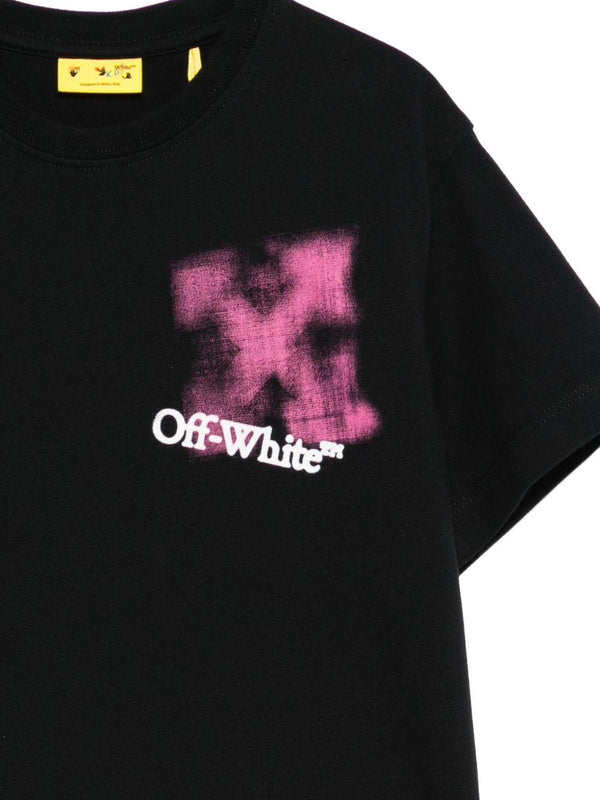 T-shirt per bambina Off-White Kids nera con logo ed effetto vernice spray