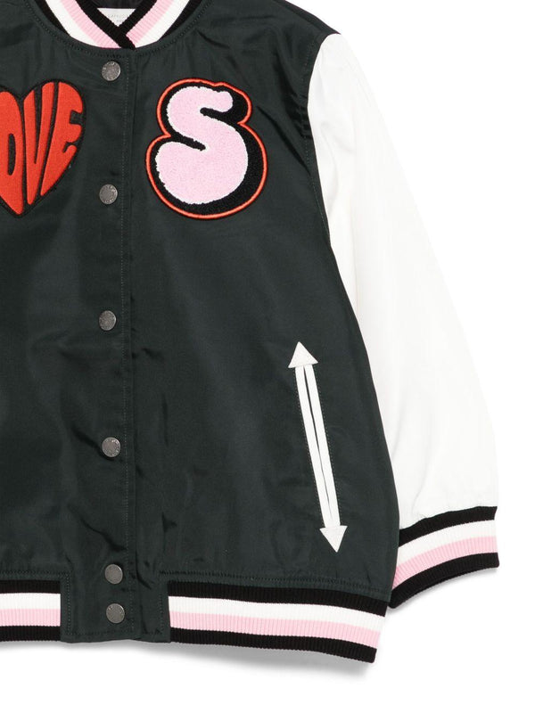 Giacca per bambina Stella McCartney Kids varsity Love nero con applicazioni