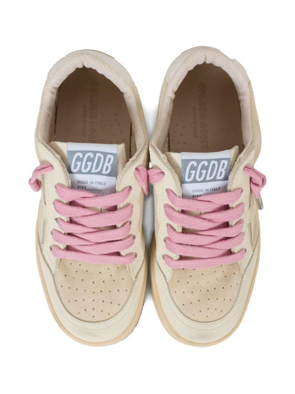 Sneakers per bambina Golden Goose Kids beige stringate in pelle scamosciata