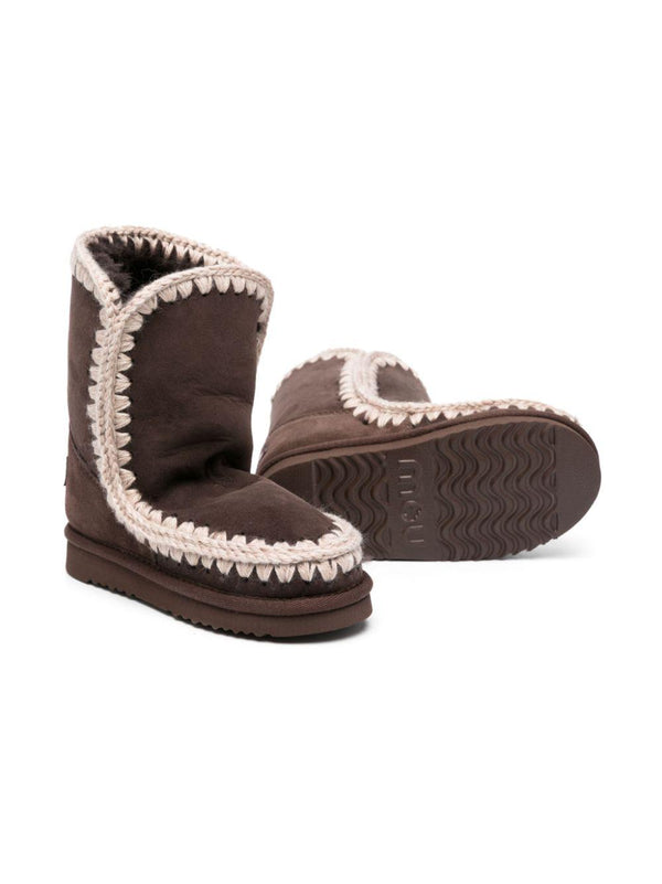 Stivali eskimo con cuciture per bambina Mou Kids marrone con punta tonda