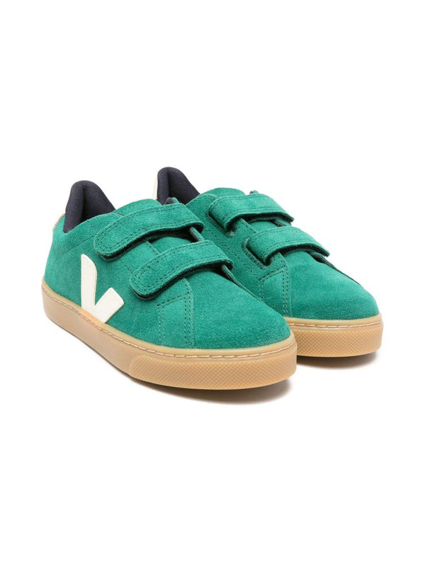 Sneakers per bambino VEJA Kids verde in pelle scamosciata con cinturino touch-strap