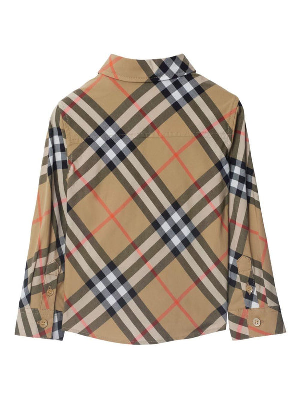 Camicia in cotone a quadri per neonato Burberry Kids beige con orlo dritto