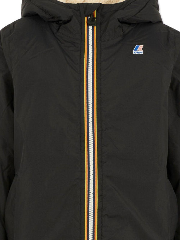 Giacca per bambino K Way Kids nero con cappuccio e fodera in pile