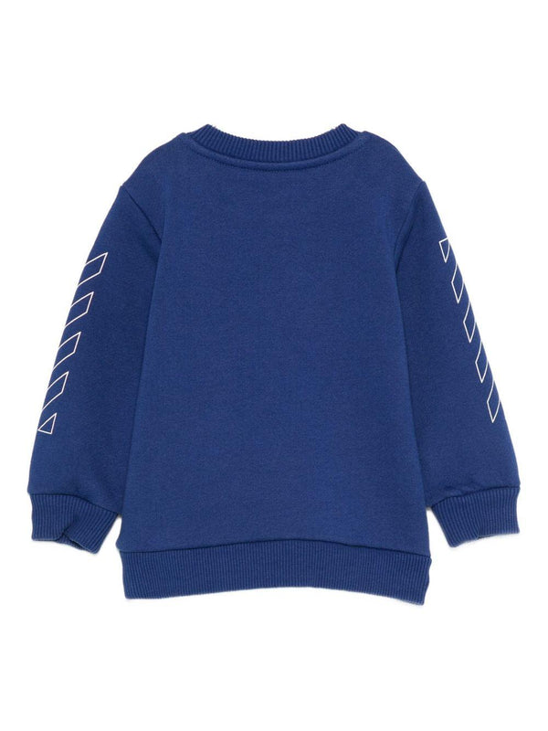 Felpa per neonato Off-White Kids blu con logo stampato e striscie diagonali sulle maniche