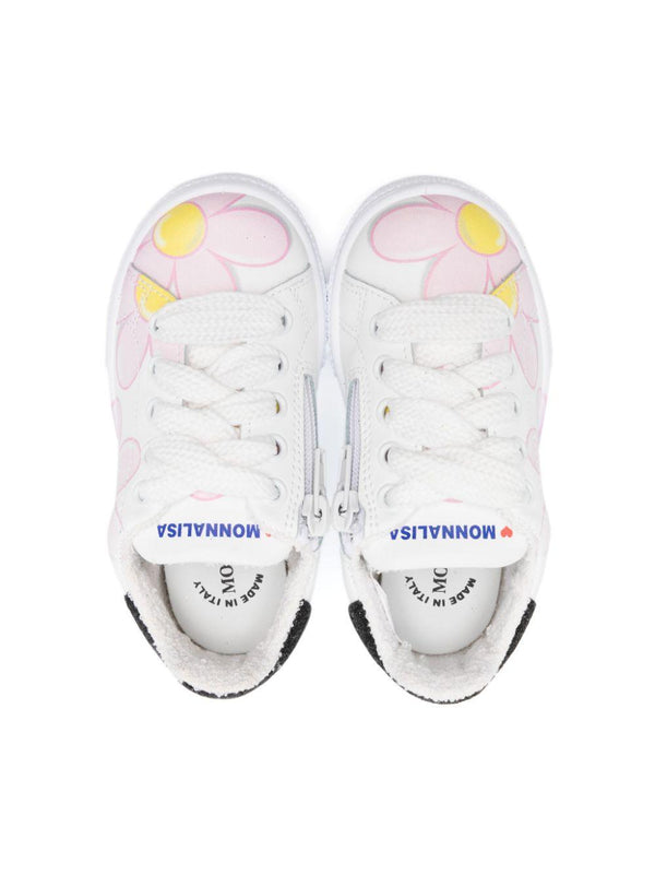 Sneakers a fiori per bambina Monnalisa bianche con design a inserti