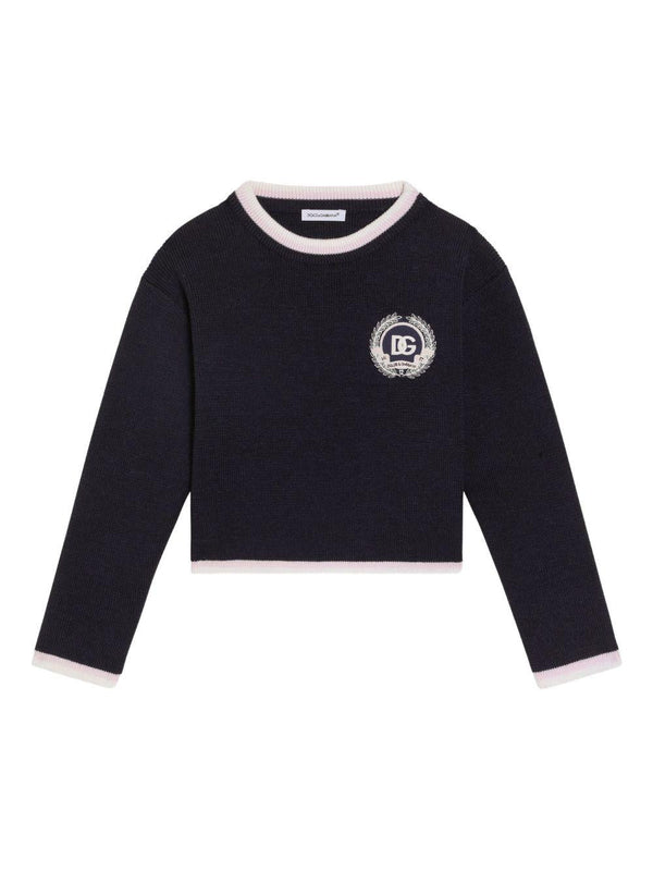 Top per bambina Dolce & Gabbana Kids blu a coste con logo