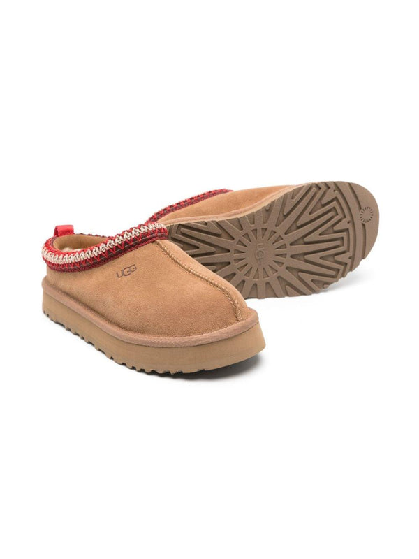 Slippers per bambina UGG Kids Tazz beige con cuciture decorative