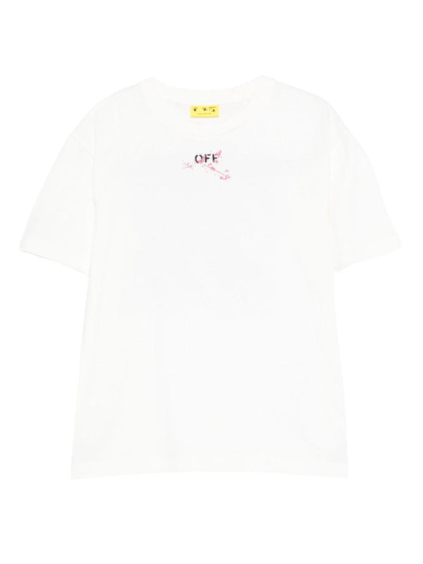 T-shirt per bambina Off-White Kids bianca con effetto vernice e logo stampato