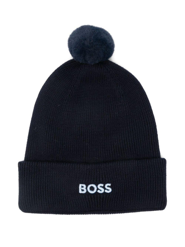 Berretto per neonato Boss Kids blu con dettaglio pompon