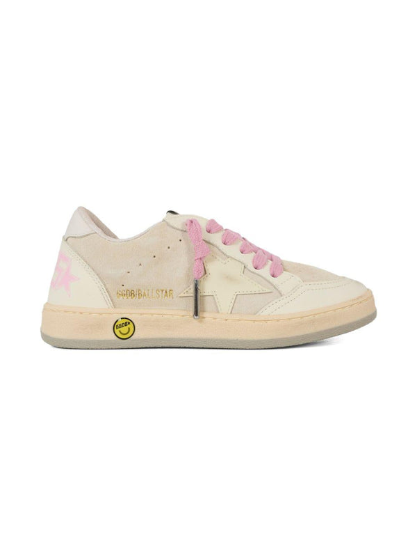 Sneakers per bambina Golden Goose Kids beige stringate in pelle scamosciata
