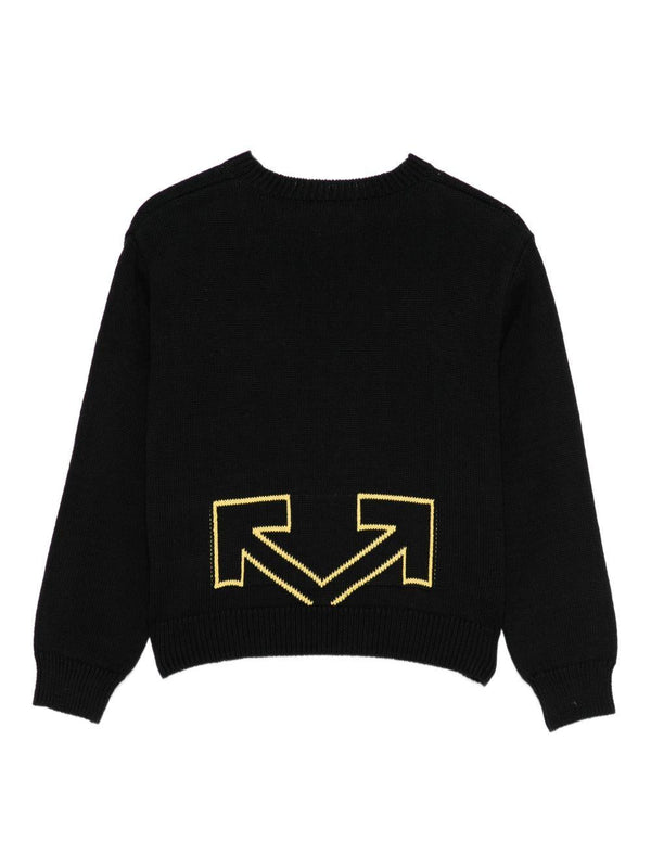 Maglione per bambino Off-White nero con logo ricamato e orlo a coste