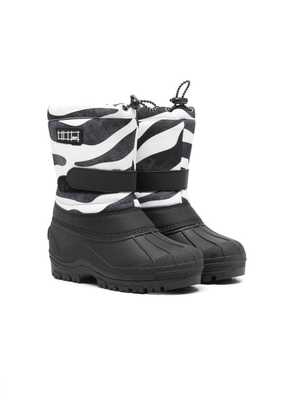 Stivali per bambino Molo nero con inserti bianchi e pelliccia interna
