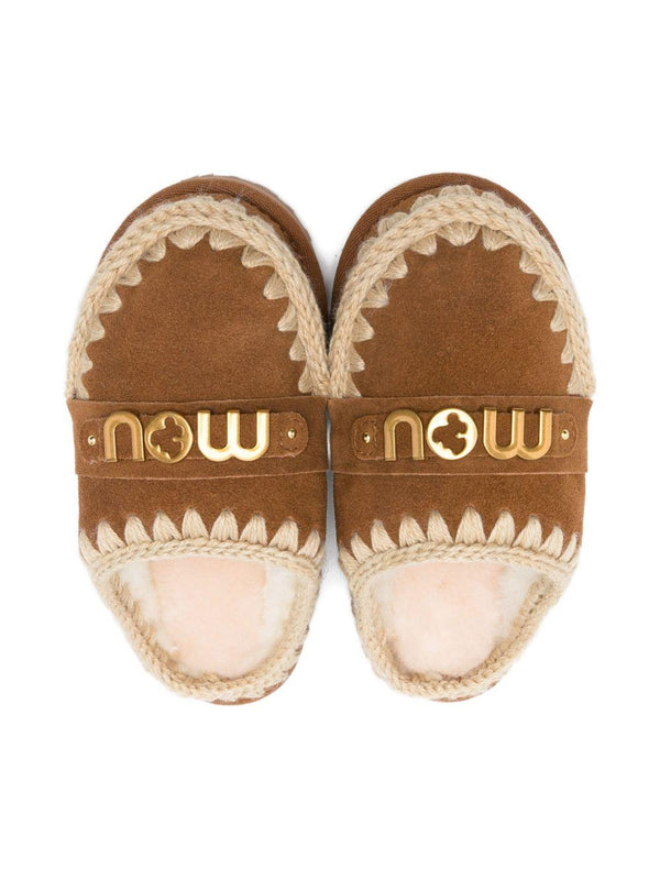 Ciabatte per bambina Mou Kids beige con rifiniture intrecciate
