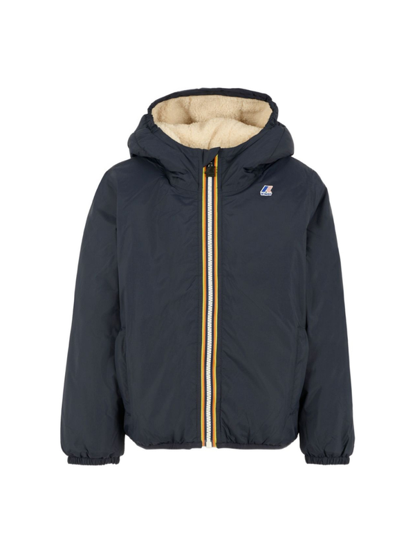 Giacca per bambino K Way Kids blu con cappuccio e fodera in pile