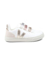 Sneakers V-10 per bambina VEJA Kids bianche con chiusura a strappo