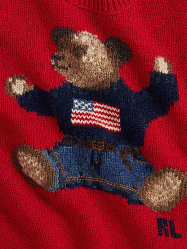 Abito per neonata Polo Ralph Lauren Kids rosso con intarsio Polo Bear