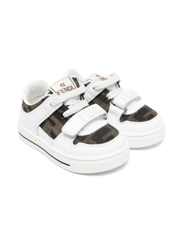Sneakers per bambini Fendi Kids bianco con inserti marroni con monogramma FF